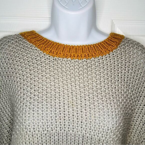 Elodie CrewNeck Colorblock Chunky Knit Sweater Balloon Sleeve Gray Mustard S - Picture 4 of 13